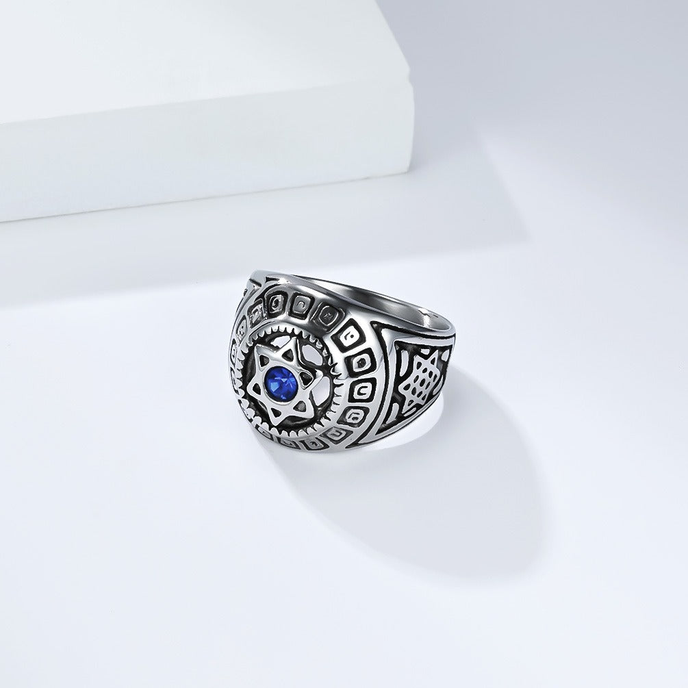 Kemstone Men’s Stainless Steel Hexagram Ring – Six-Pointed Star Zircon Jewelry K-R1091