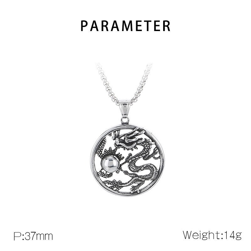 Kemstone Dragon Pendant Necklace for Men Titanium Steel Vintage Carved Design KP100398-KFC