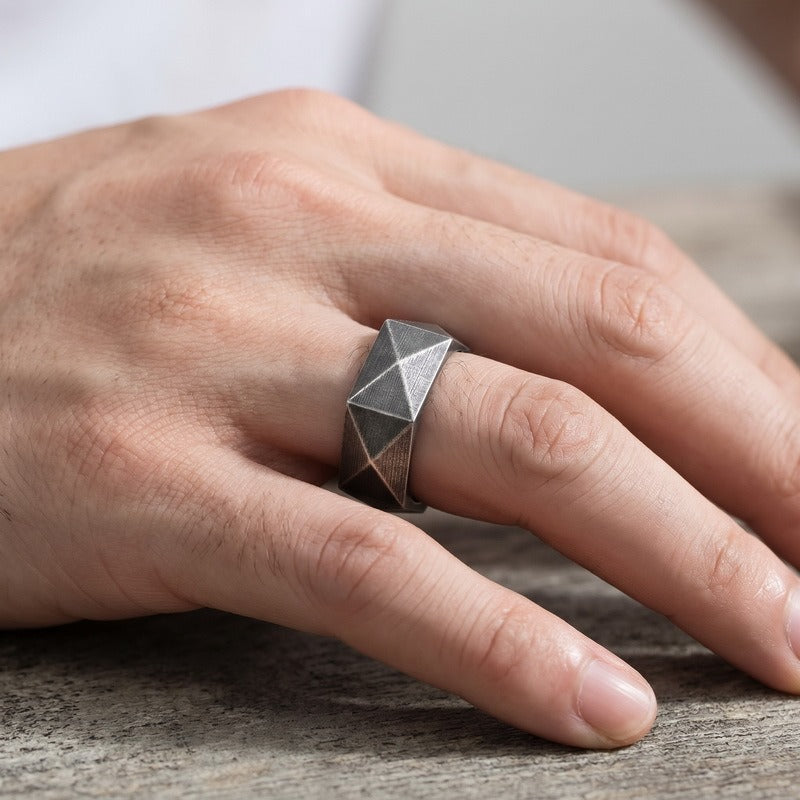 Kemstone Diamond Cut Geometric Ring for Men Titanium Steel Wide Band KR115325-KFC