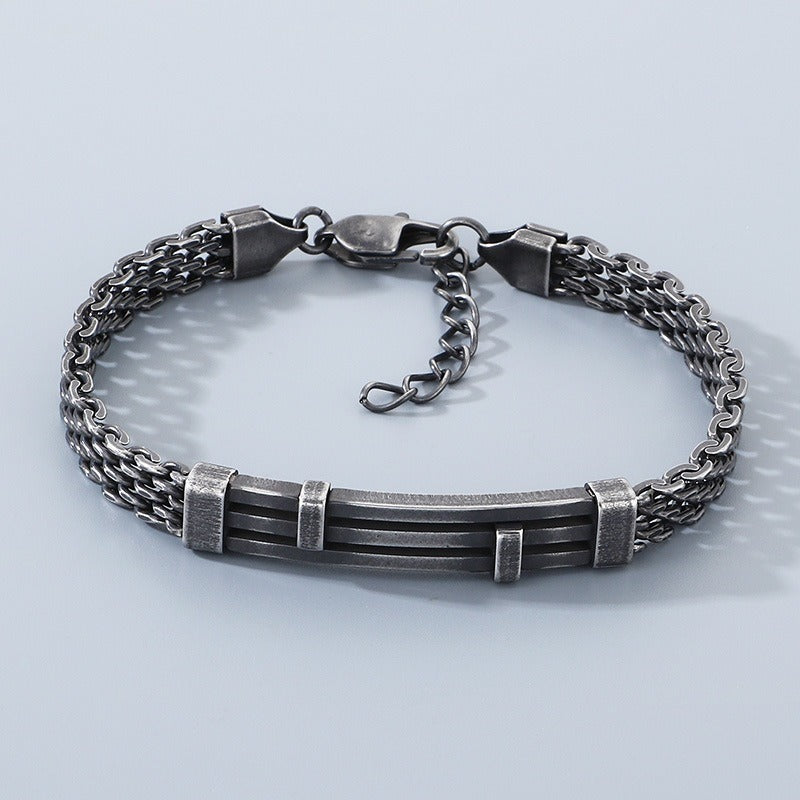 Kemstone Titanium Steel Mesh Chain Bracelet for Men Geometric Bar Adjustable Gold Silver Black KB212525-KFC