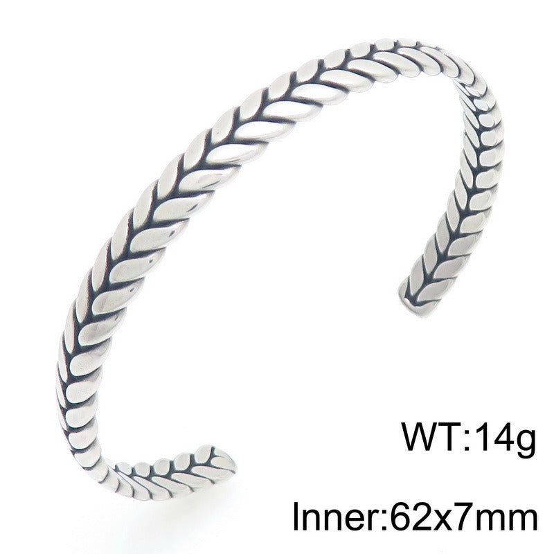 Kemstone Titanium Steel Twisted Braided Cuff Bracelet Vintage Open Bangle for Men KB209299-LU