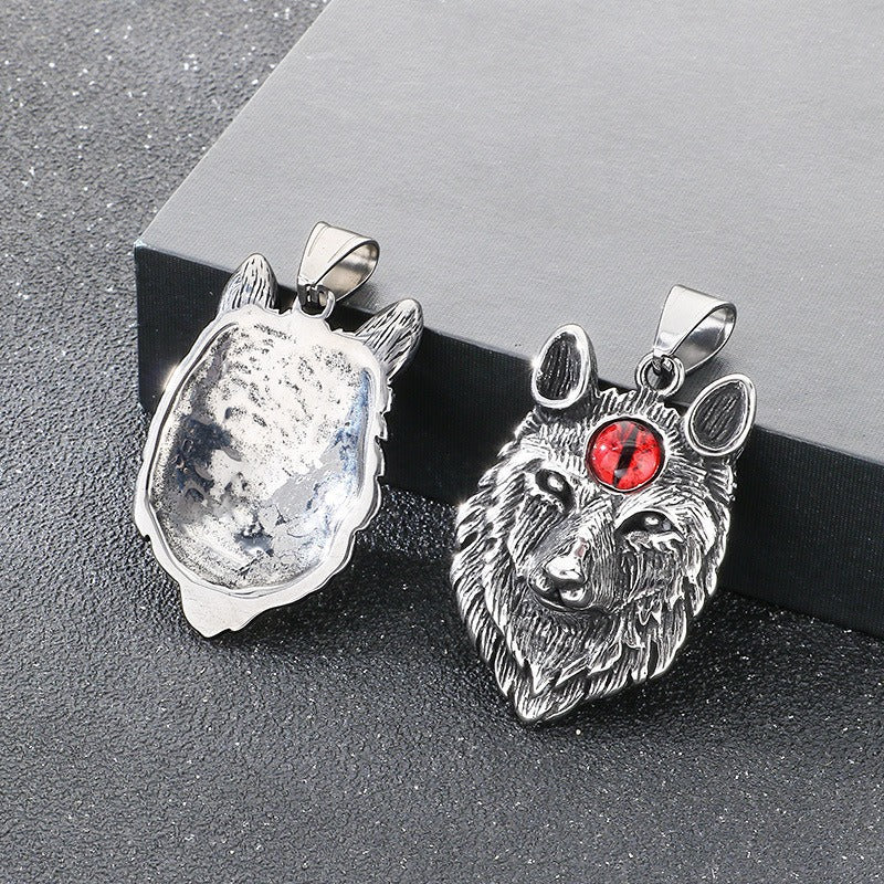 Kemstone Titanium Steel Wolf Head Pendant Necklace for Men – Eye Accent Detail KP117725-LU