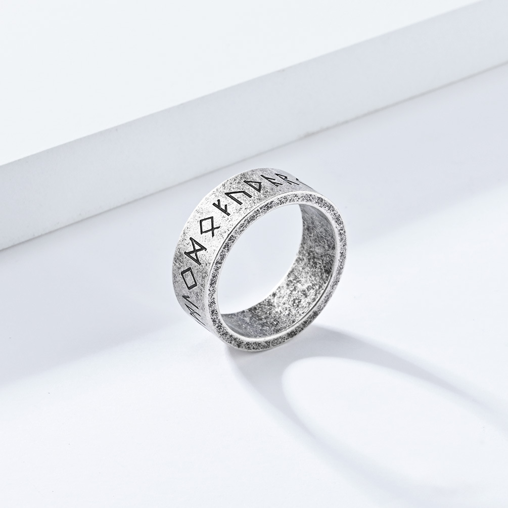 Kemstone Viking Rune Stainless Steel Ring – Matte Nordic Letter Design for Men & Women K-R560