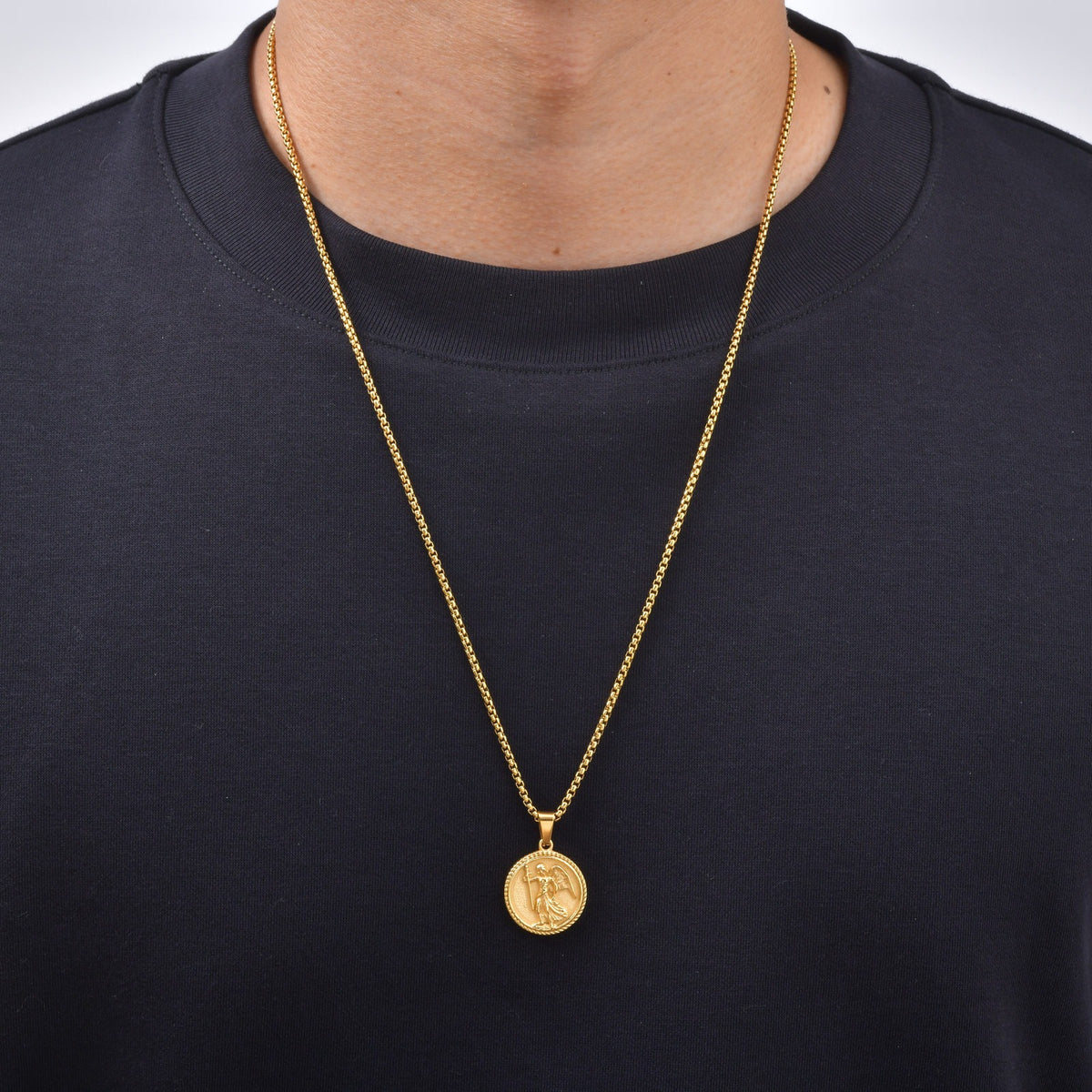 Kemston Winged Figure Medallion Necklace for Men Stainless Steel Gold Silver PN-2424
