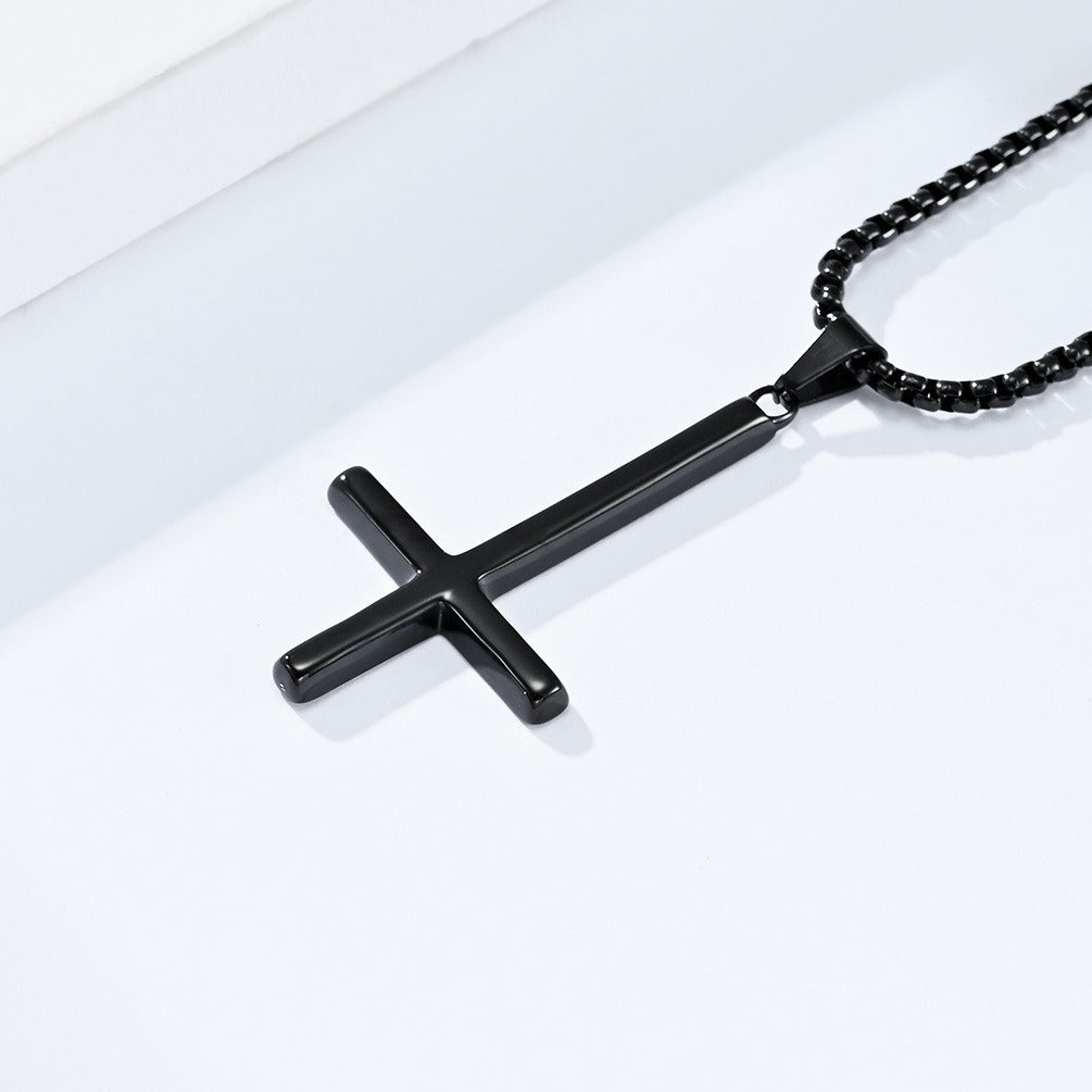 Kemstone Men’s Titanium Steel Inverted Cross Necklace – Gothic Pendant Silver/Gold/Black K-PT446
