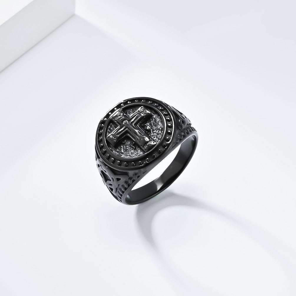 Kemstone Stainless Steel Round Cross Ring for Men K-R896