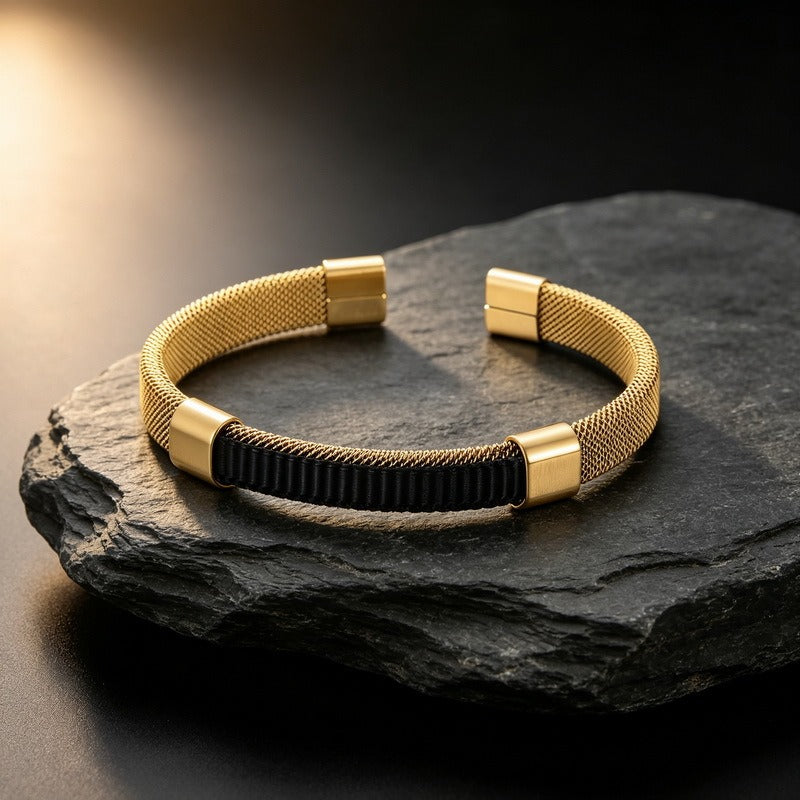 Kemstone Titanium Steel Mesh Cuff Bracelet for Men Woven Bar Design KB147885-KLHQ