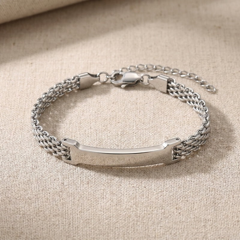 Kemston Titanium Steel Curved Bar Mesh Chain Bracelet for Men Vintage Link Wrist KB213303-KFC