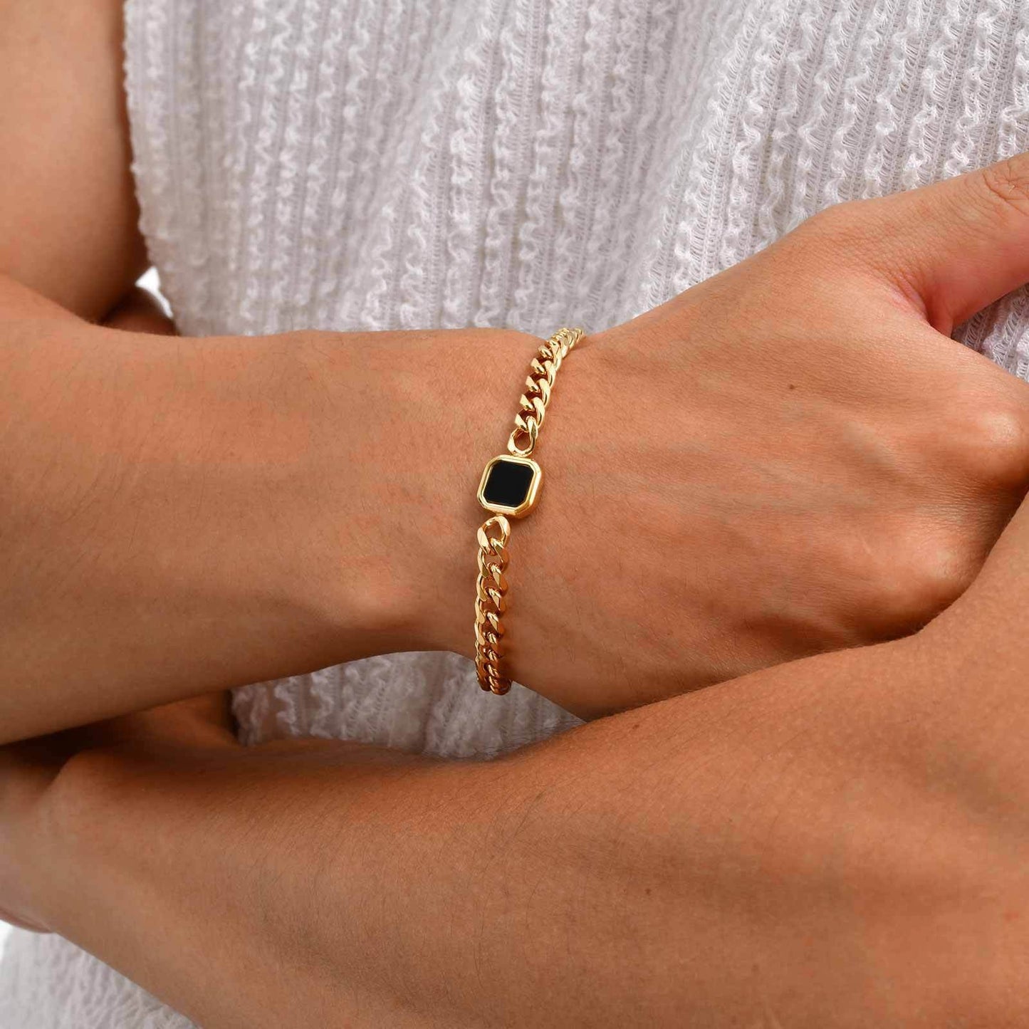 Kemstone Stainless Steel Acrylic Link Chain Bracelet for Men – Gold/Silver Finish BR-2662