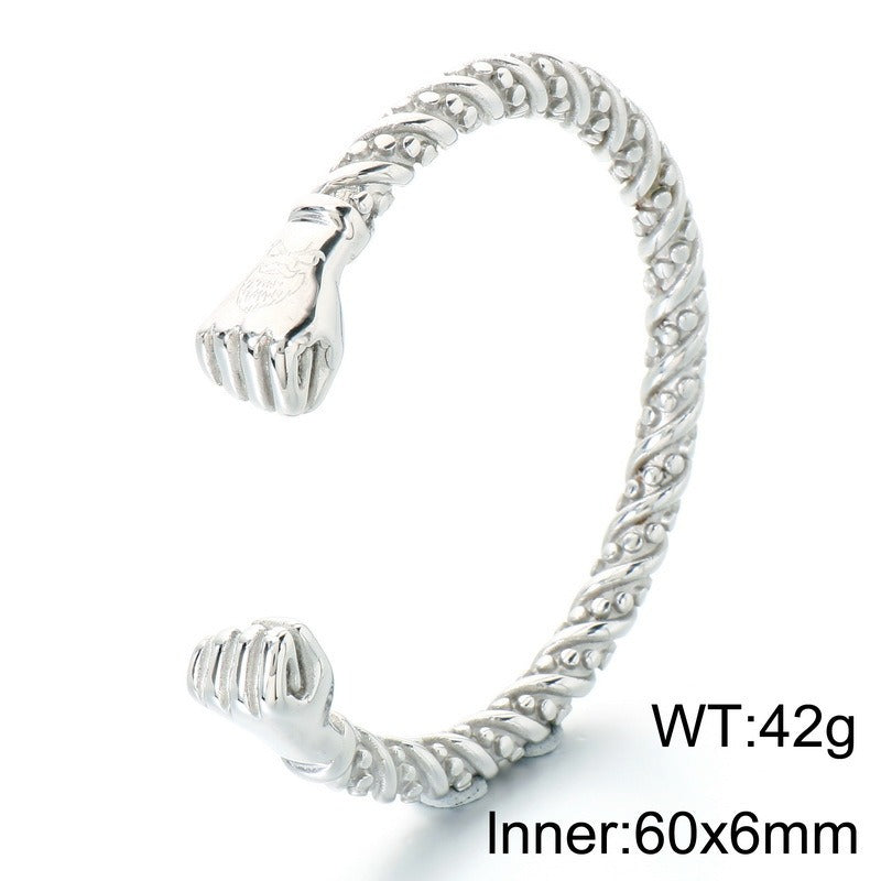 Kemston Snake Head Cuff Bracelet for Men Titanium Steel Bamboo Link Gothic KB214278-LU