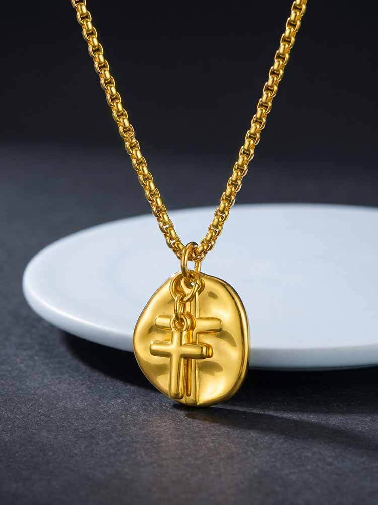 Kemstone Vintage Coin Medallion Necklace with Cross Pendant for Men Stainless Steel PN-2277