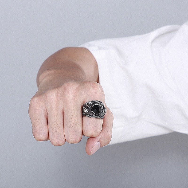 Kemstone Titanium Steel Snake Ring – Crystal Inlay Punk Style for Men KR101856-KFC