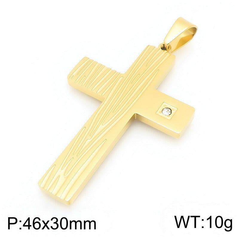Kemstone Wood Grain Cross Pendant Necklace for Men Stainless Steel Cubic Zirconia Accent KP119491-HR