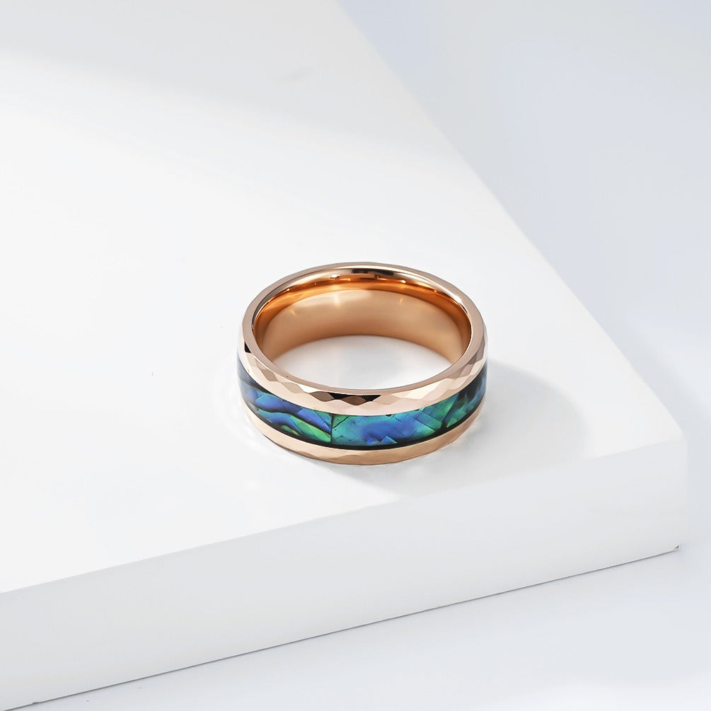 Kemstone Tungsten Abalone Inlay Faceted 8mm Wedding Band for Men Modern K-T062