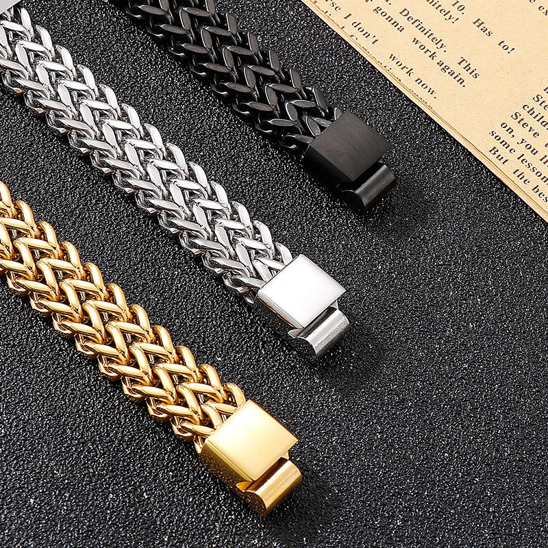 Kemstone Men's Titanium Steel Hollow Square Bracelet – Silver,Gold,Black KB139741-KFC