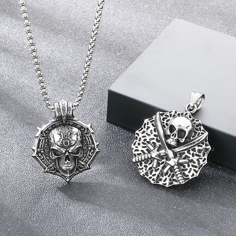 Kemstone Skull Pendant Necklace Stainless Steel Biker Mechanical Engine Design for Men KP117023-LU