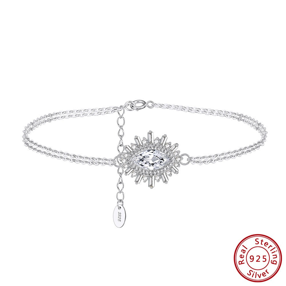 Kemstone 925 Sterling Silver Marquise Eye Bracelet for Women Layered Cubic Zirconia Chain SB146
