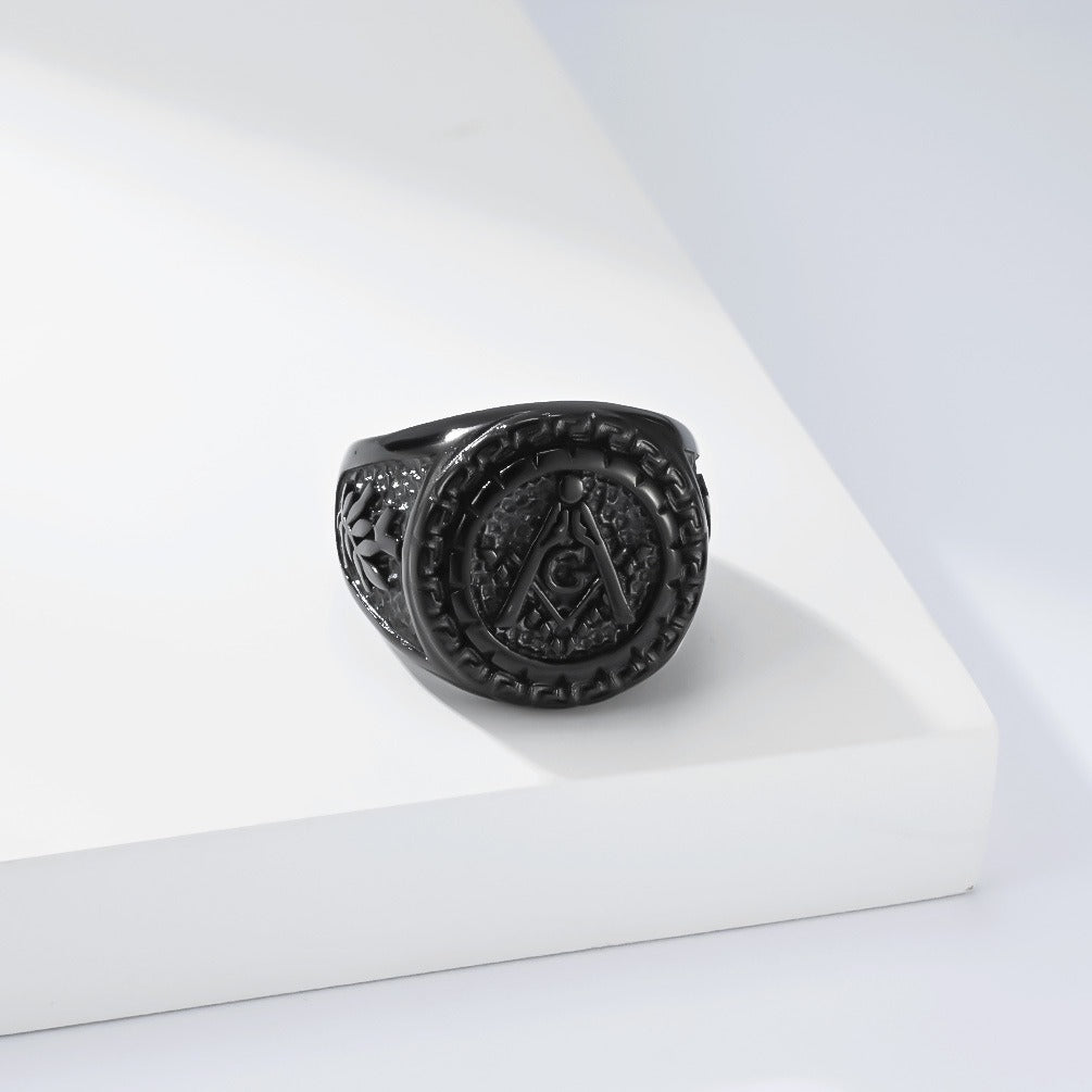 Kemstone Stainless Steel Vintage Geometric Compass Signet Ring for Men K-R11790