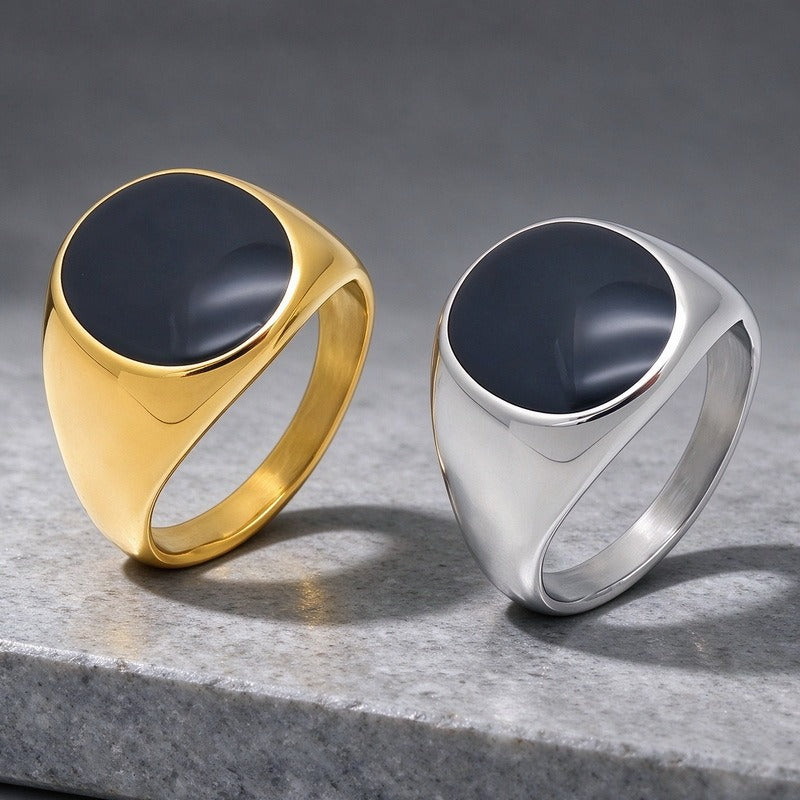 Kemstone Black Resin Signet Ring for Men Titanium Steel KR116511-KFC
