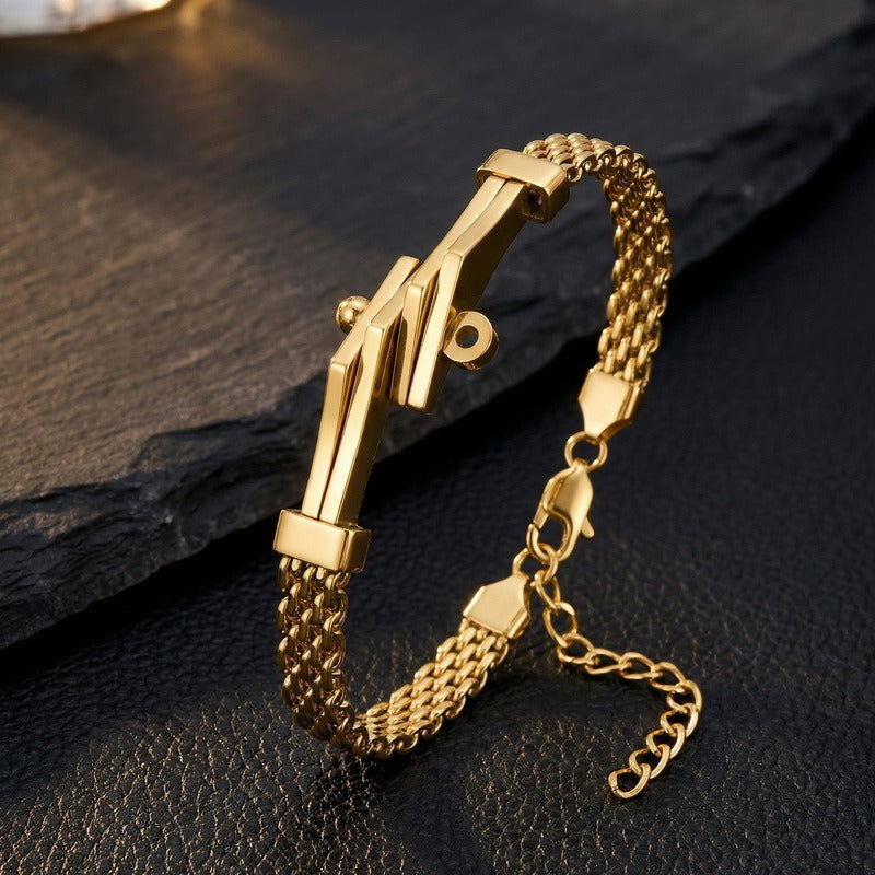 Kemstone Titanium Steel Cuban Link Bracelet for Men Curved Plate Mesh Chain KB213327-KFC