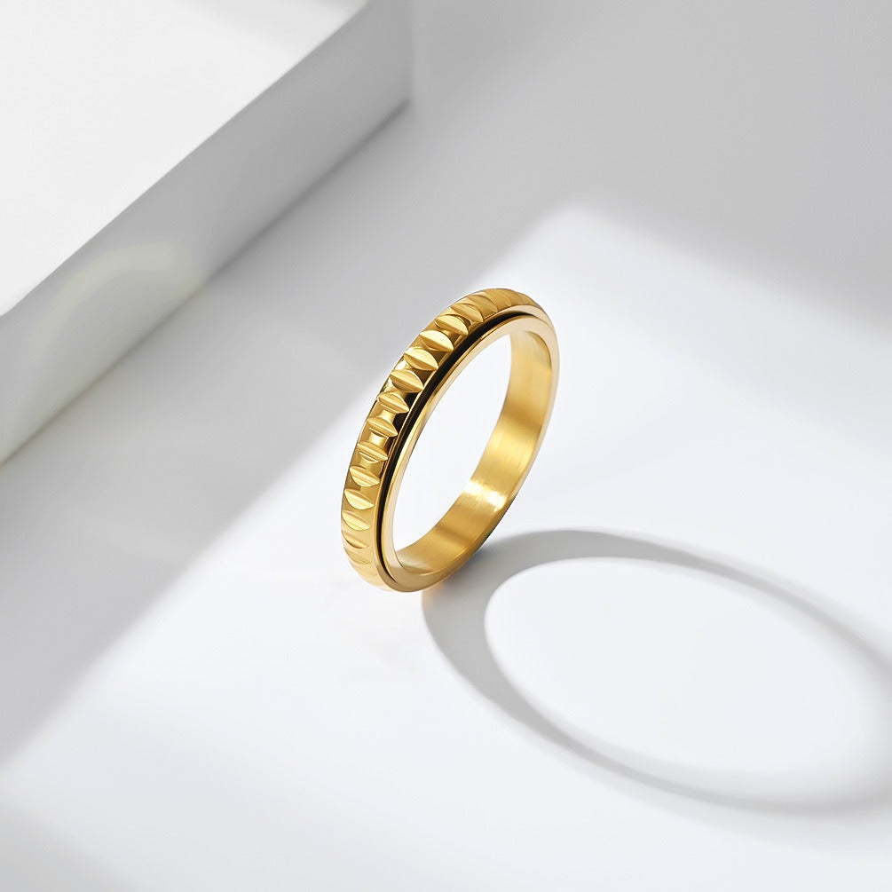 Kemstone Stainless Steel Faceted Spinner Ring for Men & Women 4MM K-R1256
