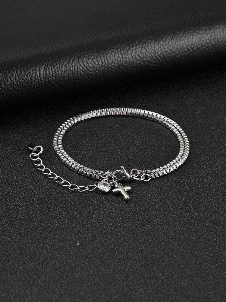 Kemstone Stainless Steel Double-Layer Box Chain Cross Bracelet for Men BR-2869