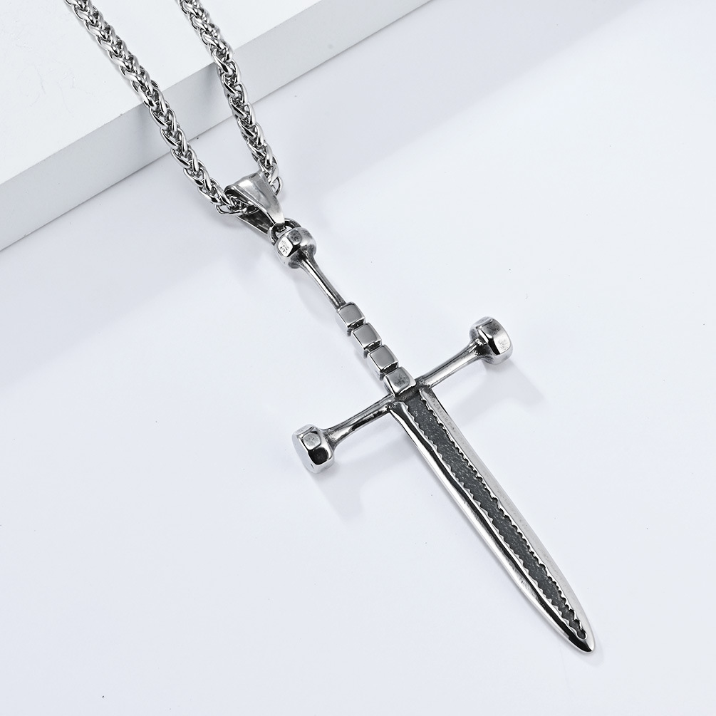 Kemstone Stainless Steel Sword Pendant Necklace for Men Vintage Cross Detail K-PT538