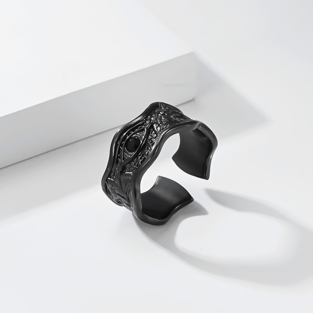 Kemstone Titanium Steel Eye Ring for Men Textured Open Band KR1156