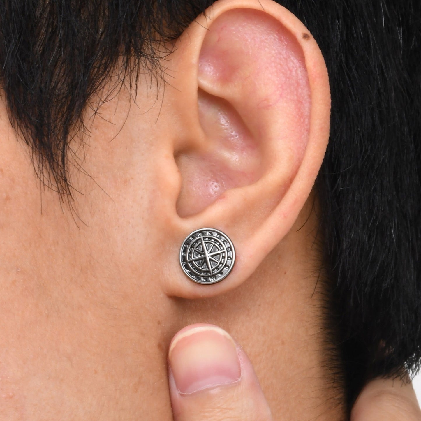 Kemstone Men’s Stainless Steel Compass Stud Earrings – Vintage Hip Hop Gold Silver Black ES-505