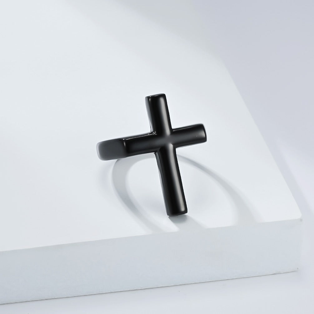 Kemstone Titanium Steel Cross Ring for Men Minimal Style K-R1118