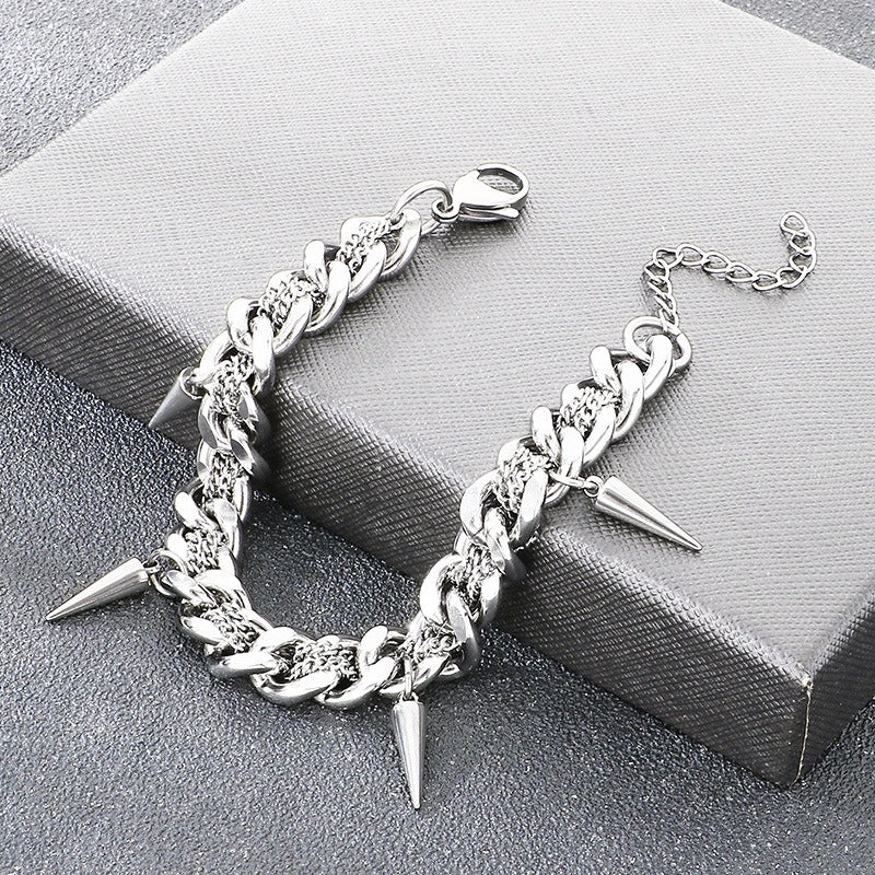Kemstone Titanium Steel Cuban Link Bracelet for Men Spike Chain Punk Style KB211269-Z