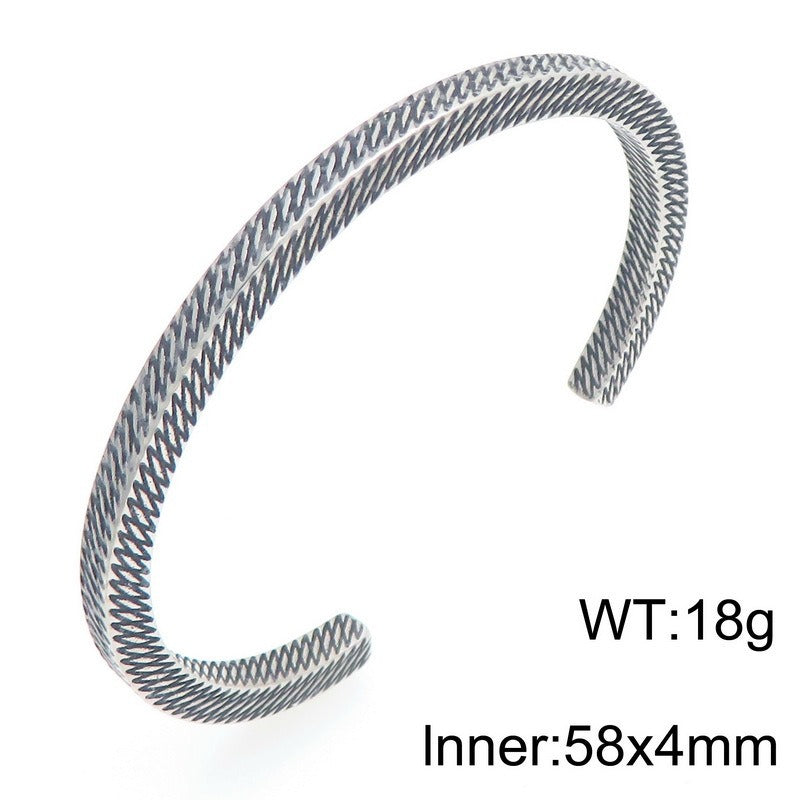 Kemstone Vintage Titanium Steel Open Cuff Bracelet for Men Engraved Arrow Pattern Bangle KB209303-LU