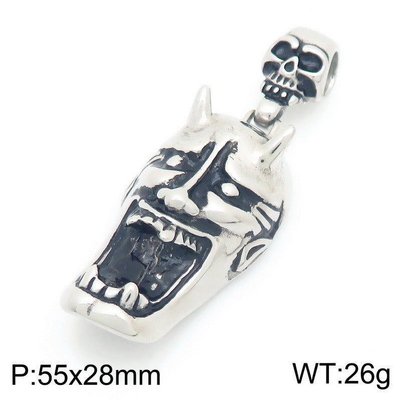 Kemstone Skull Pendant Necklace Titanium Steel Viking Helmet Design for Men Silver KP117049-LU