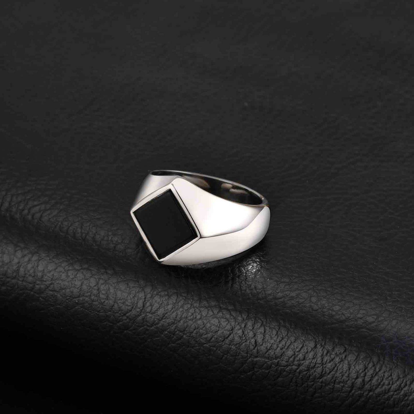 Kemstone Stainless Steel Square Signet Ring – Turquoise & Black Onyx Inlay for Men RC-967