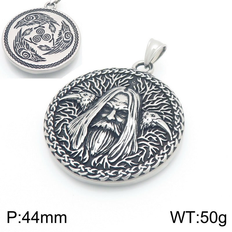 Kemstone Viking Warrior & Templar Cross Titanium Steel Pendant Necklace for Men – Norse Raven Axe Ship Emblem KP117019-LU