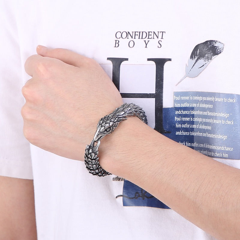 Kemstone Aged Eagle-Head Stainless Steel Bracelet – Heavy-Duty Norse Punk Style KB166824