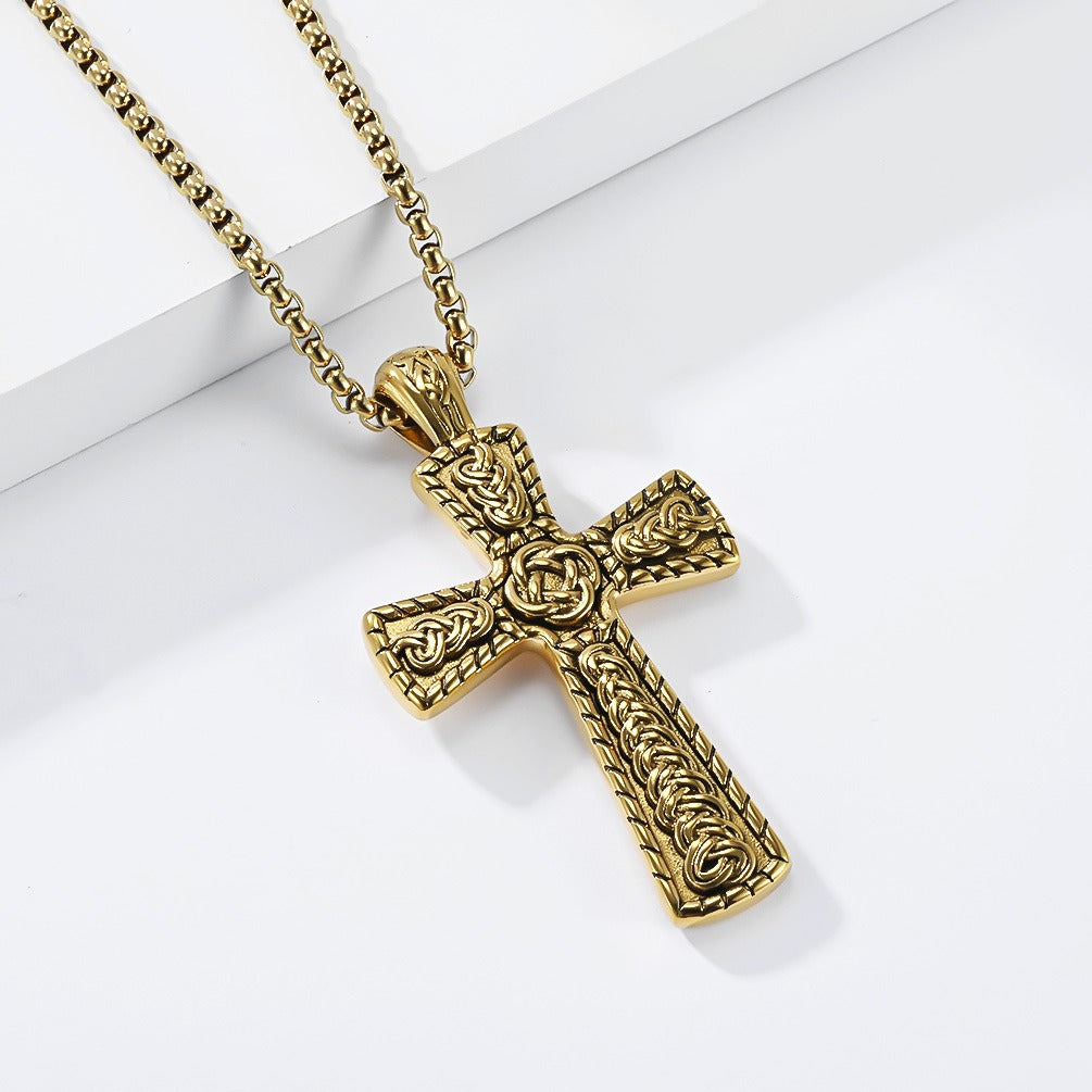 Kemstone Celtic Cross Necklace for Men Stainless Steel Interwoven Knot Pendant K-PT734