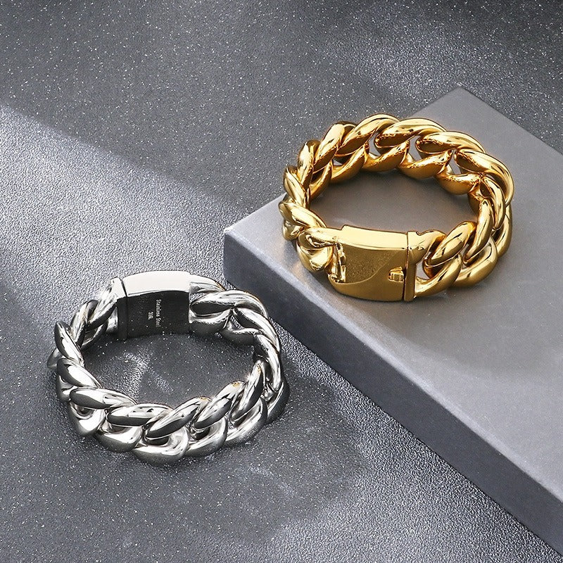 Kemstone Titanium Steel Cuban Chain Bracelet for Men – 25mm High Polish KB204399-KJX