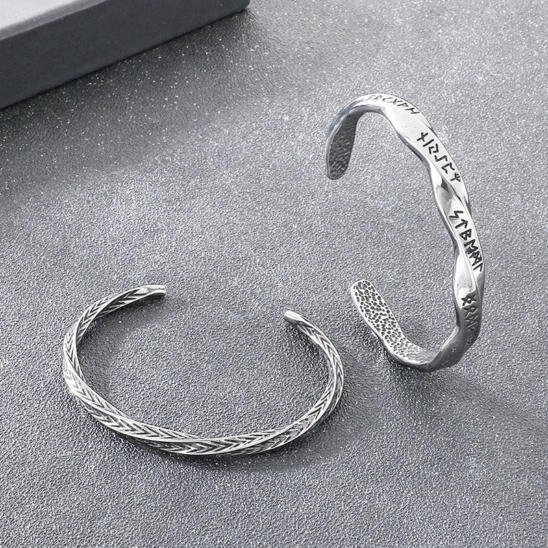 Kemstone Titanium Steel Viking Rune Mobius Open Cuff Bracelet for Men KB209307-LU
