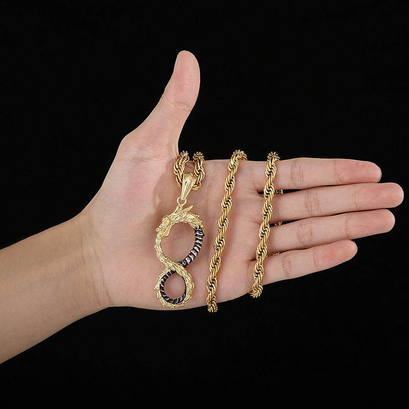 Kemstone Viking Dragon Infinity Titanium Steel Pendant Necklace for Men – Two Tone KP100397-KJX