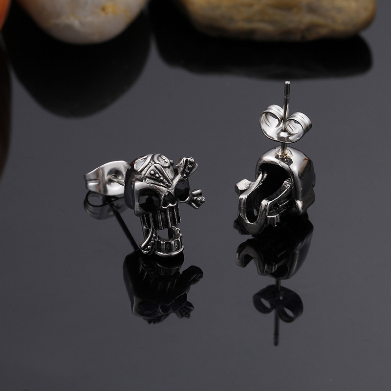 Kemstone Titanium Steel Skull Stud Earrings with Cubic Zirconia Eyes for Men KE71194