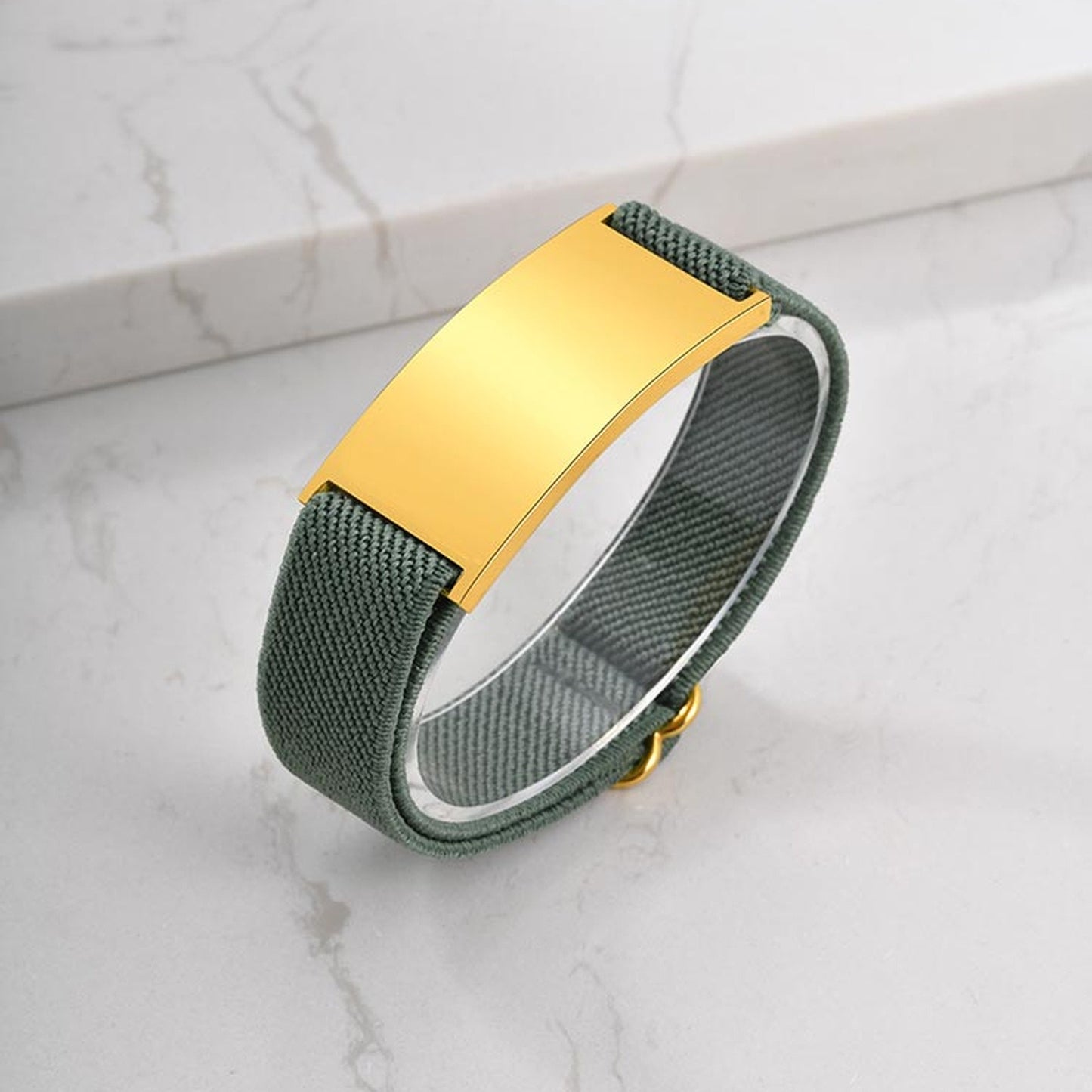 Kemstone Stainless Steel Curved Plate Bracelet for Men – Minimalist Design, Adjustable Elastic Strap BR-1817