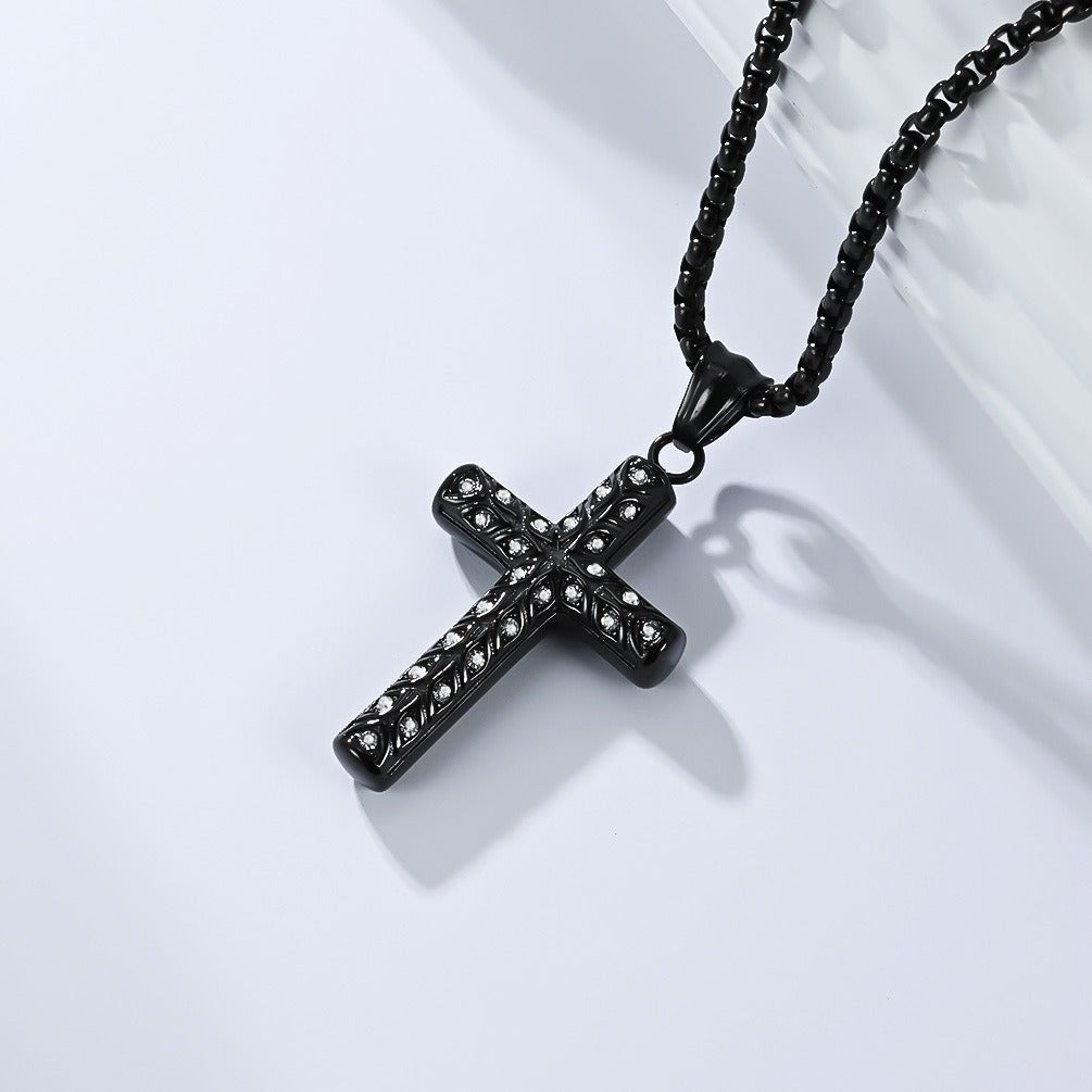 Kemstone Stainless Steel Cross Pendant Necklace for Men – Geometric Eye Detail K-PT690
