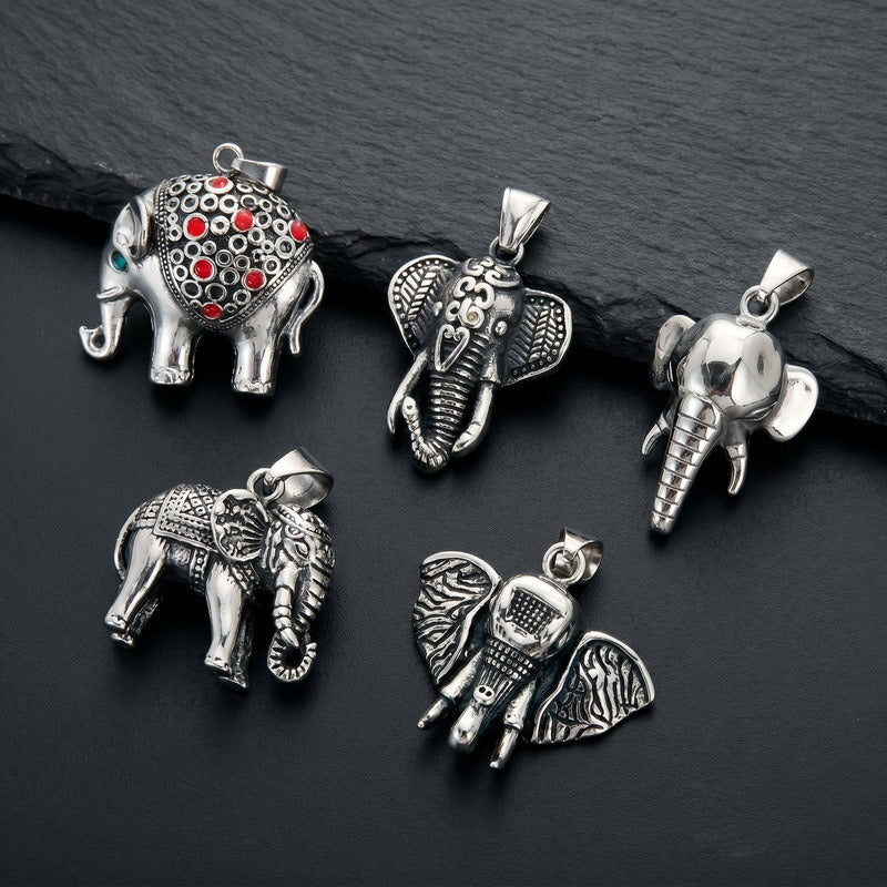 Kemstone Stainless Steel Elephant Pendant Necklace for Men Vintage Red Accent KP118497-LU