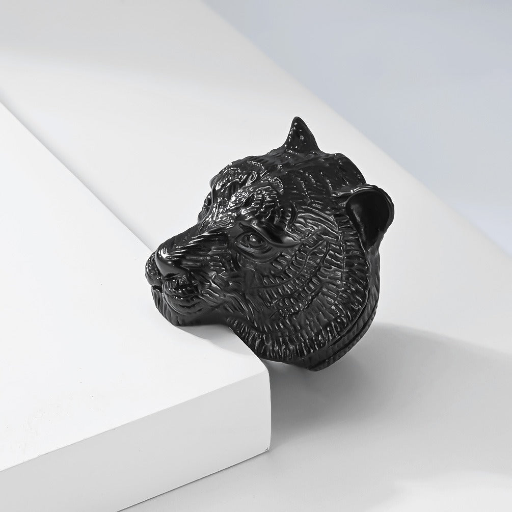 Kemstone Stainless Steel Tiger Head Ring – Vintage Chunky Style for Men K-R1149