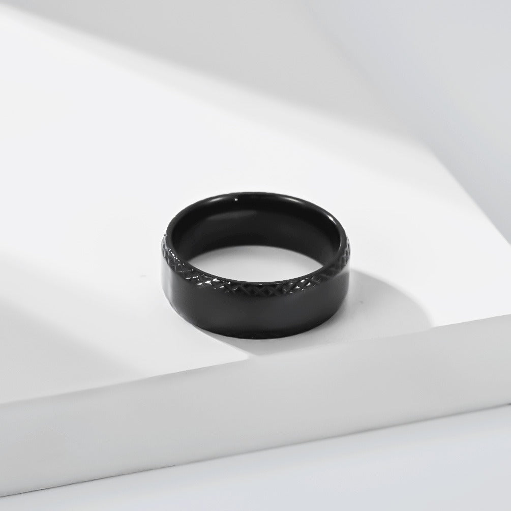 Kemstone Faceted Edge Ring for Men Stainless Steel Minimalist K-R1231