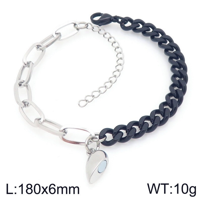 Kemstone Magnetic Heart Cuban Chain Couple Bracelet Titanium Steel Matching Bracelet for Men & Women KB208398-Z
