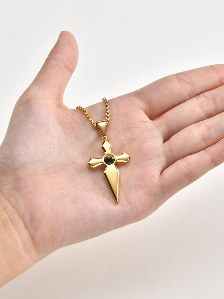 Kemstone Stainless Steel Tiger Eye Cross Pendant Necklace for Men PN-2287