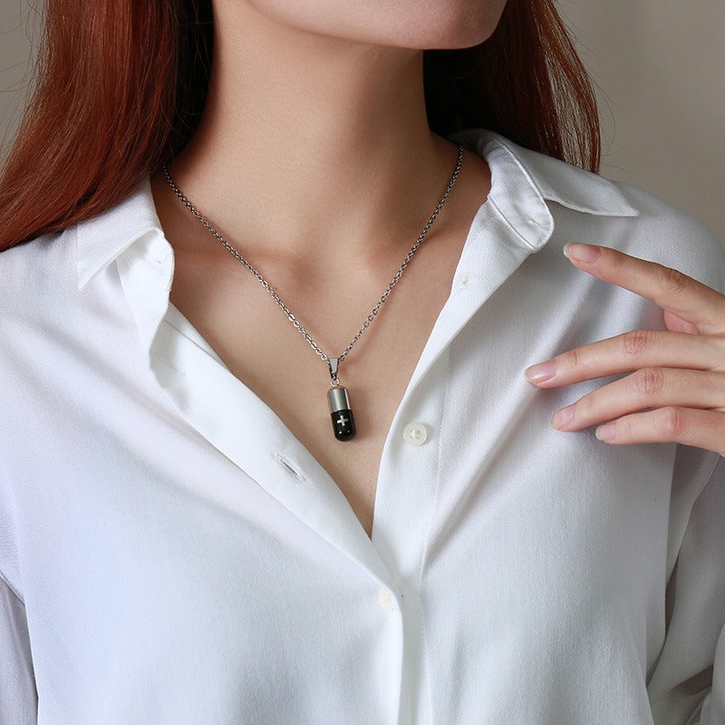 Collar con colgante de frasco de perfume de acero inoxidable Kemstone: diseño minimalista unisex para una elegancia diaria PN-176