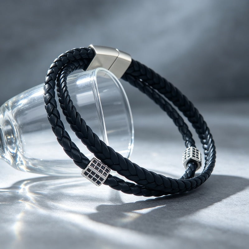 Kemstone Double Layer Braided Leather Bracelet for Men Copper Accent KB214771-SJ